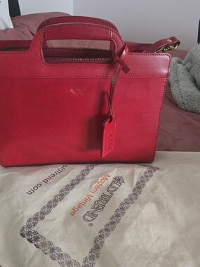 Classic Red Leather Crossbody Satchel by Old Trend